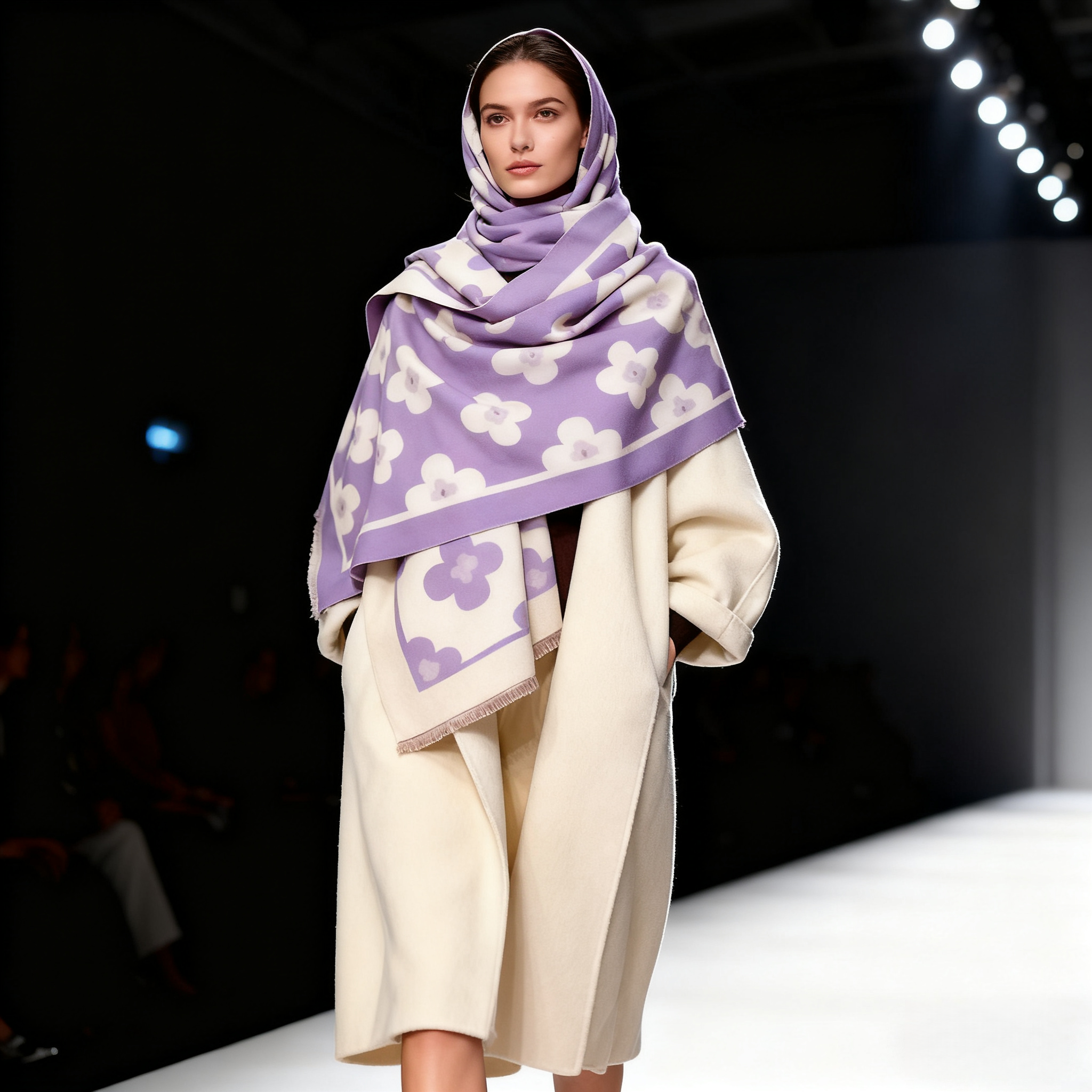 冬季新款小花印花围巾百搭韩版时尚披肩女长款加厚保暖围脖女