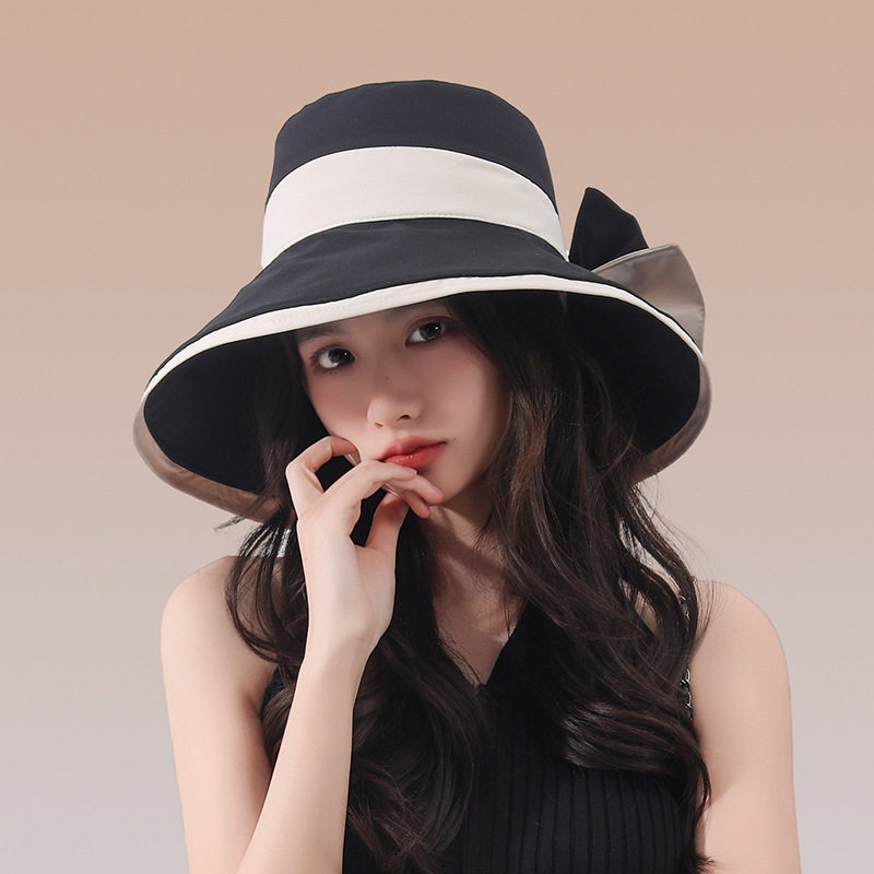双色蝴蝶结大帽檐渔夫帽子女夏季户外新款遮脸防晒防紫外线遮阳帽,服饰配件/皮带/帽子/围巾,防晒帽,淘宝优惠券,粉丝福利购,淘宝优惠卷