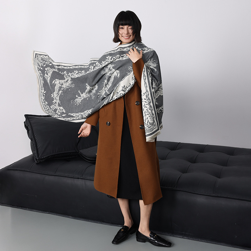 复古秋冬保暖时尚高级感减龄围巾文艺复古双面披肩斗篷百搭围脖女