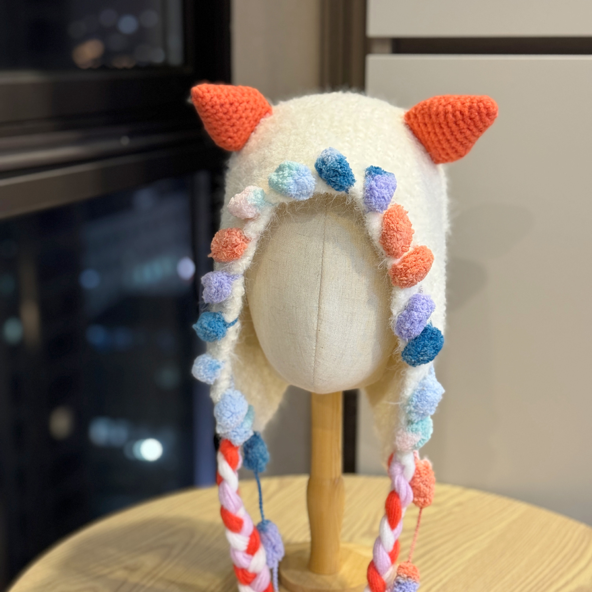 新款秋冬可爱小怪兽毛绒帽护耳雷锋帽手工针织大头围毛线帽包头帽