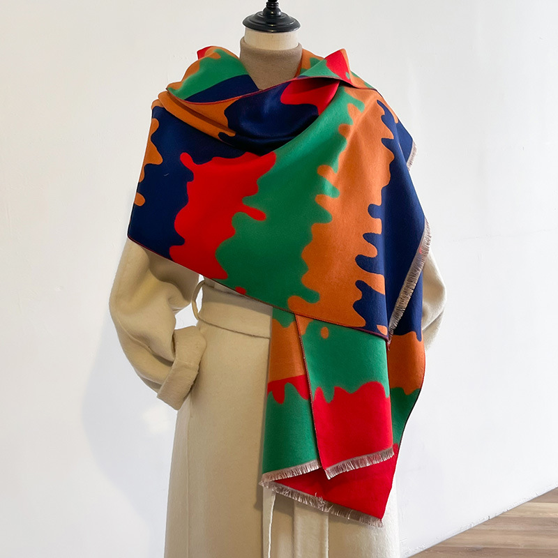 秋冬季撞色液体流动小清新甜美可爱的女士仿羊绒保暖围巾空调披肩