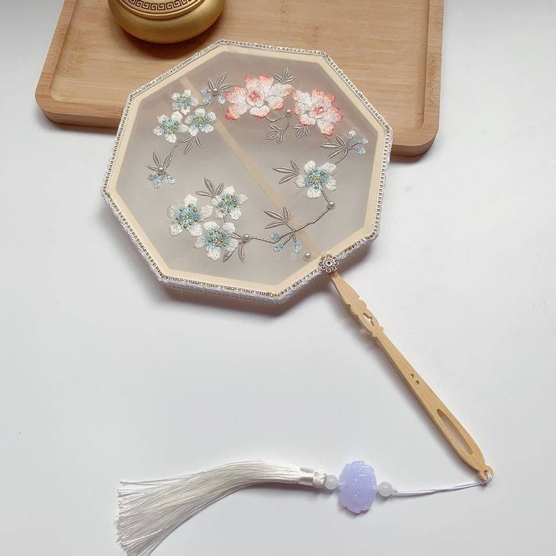 豆蔻梢头舞蹈扇子刺绣古风长柄团扇流苏汉服拍摄道具宫扇古典扇圆