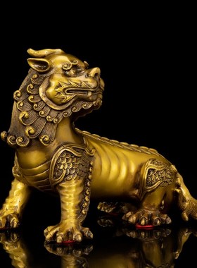纯黄铜谛听摆件地藏王坐骑独角神兽铜貔貅地听客厅办公室手工摆件