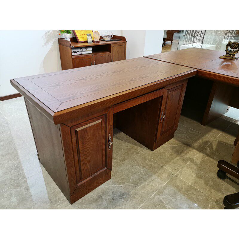 办公家具老板桌主管桌新中式白蜡木实木皮总裁桌大班台经理办公桌