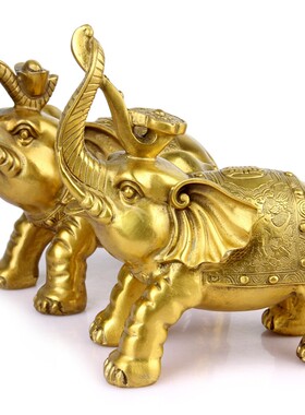 兴旺 纯铜吉祥如意吸水大象一对铜象对象摆件财福象