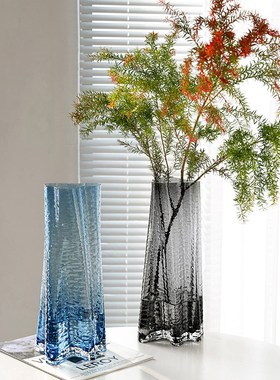 龙柳花瓶玻璃透h明高款插花长枝干枝干支灰色烟灰色插树枝直筒落