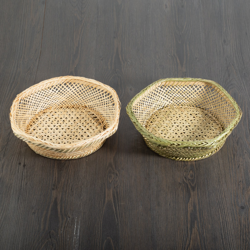 竹编制品圆簸箕家用收纳筐v馒头筐茶点竹托盘竹青筲箕客厅水果竹