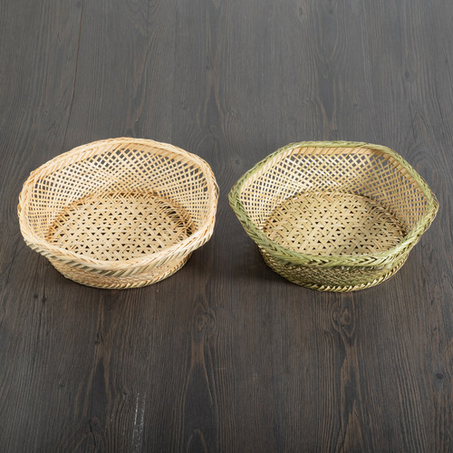 竹编制品圆簸箕家用收纳筐v馒头筐茶点竹托盘竹青筲箕客厅水果竹