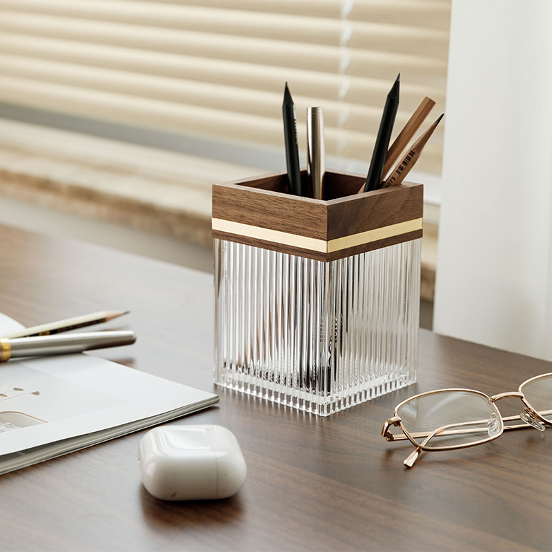 笔筒黑胡桃木画笔收纳盒复古儿童书房实木桌面收纳桶商务礼物定制