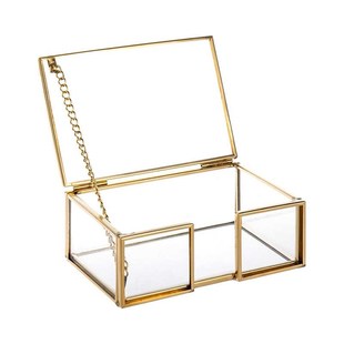 桌面名片金色收纳盒商务大容量透明玻璃摆饰创意名片架展示盒