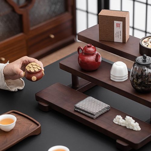 胡桃木小型阶梯茶具架实木杯架茶壶展示架陈列架桌面置物架收纳架