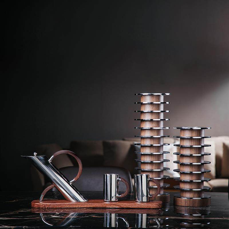 直筒层塔烛台样板间售楼处桌面木纹理不锈钢创意水壶果盘金属摆件,特色手工艺,其他特色工艺品,淘宝优惠券,粉丝福利购,淘宝优惠卷