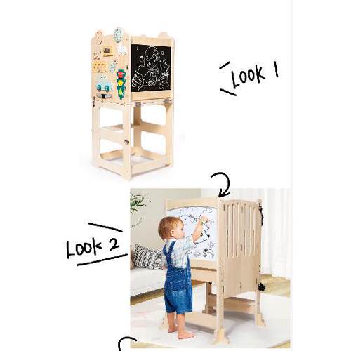 新品3合1儿童台阶凳幼儿厨房凳助手带黑板学习塔可折叠幼儿桌凳套