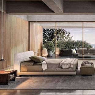 意式极简棉麻布艺床高端别墅1.8米大双人床婚床主卧罗杰床悬浮床