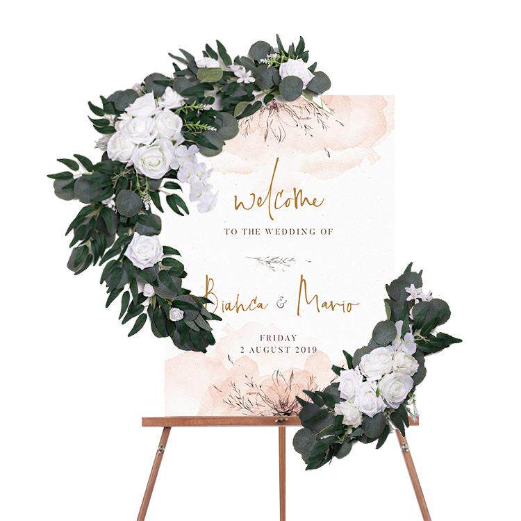 欧式户外婚礼布置迎宾花卉装饰人造花垂蔓拱门2件套藤条悬挂假花