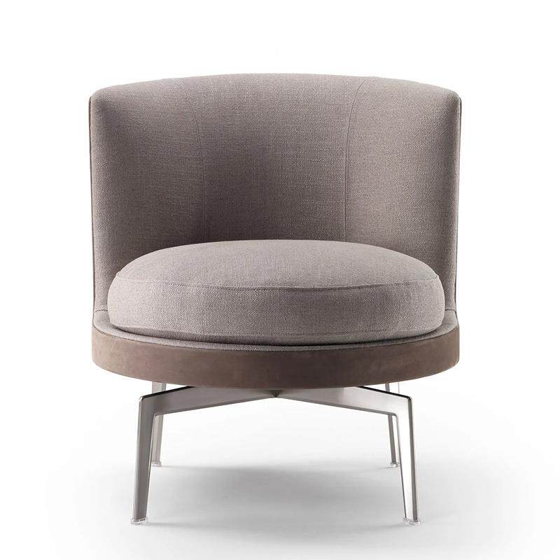 北欧单人沙发椅皮布结合休闲椅小户型后现代不锈钢轻奢沙发扶手椅