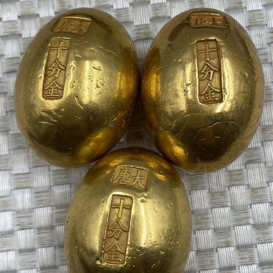 仿古代宫廷御赐鎏金实心金蛋金瓜子清钱币金条金饼古董