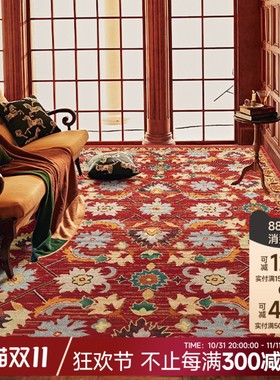 巴洛克红色异域风格客厅地毯摩洛哥民族风复古氛围卧室茶几垫地毯