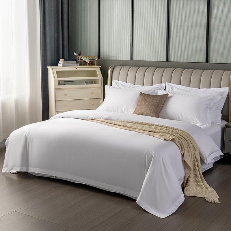 民宿白色被套床单枕套宾馆床上用品酒店布草四件套贡缎