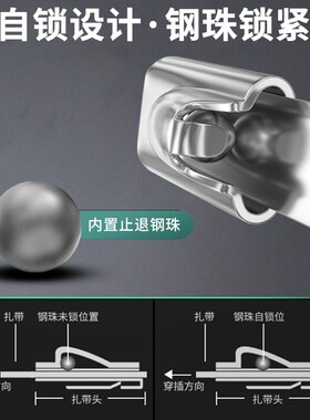 304喷塑不锈钢扎带4.6rmm 8mm黑色金属自锁式捆绑带船用高强度桥