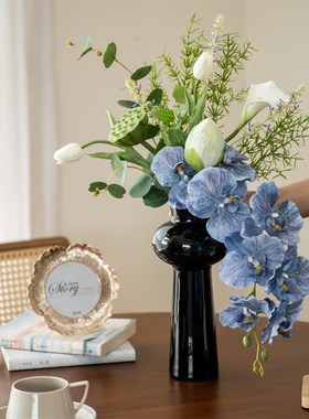 现代简约绿色仿真花束样板房间软装客厅插花轻奢餐V桌花艺茶几摆