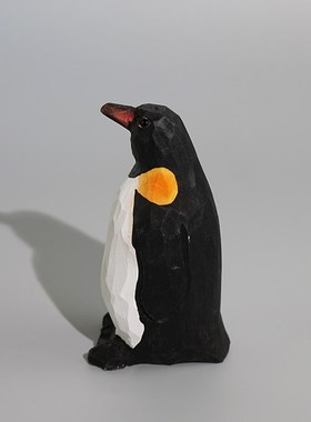 帝企鹅手工木雕小摆件q可爱动物创意办公室电脑书桌面装饰品好物