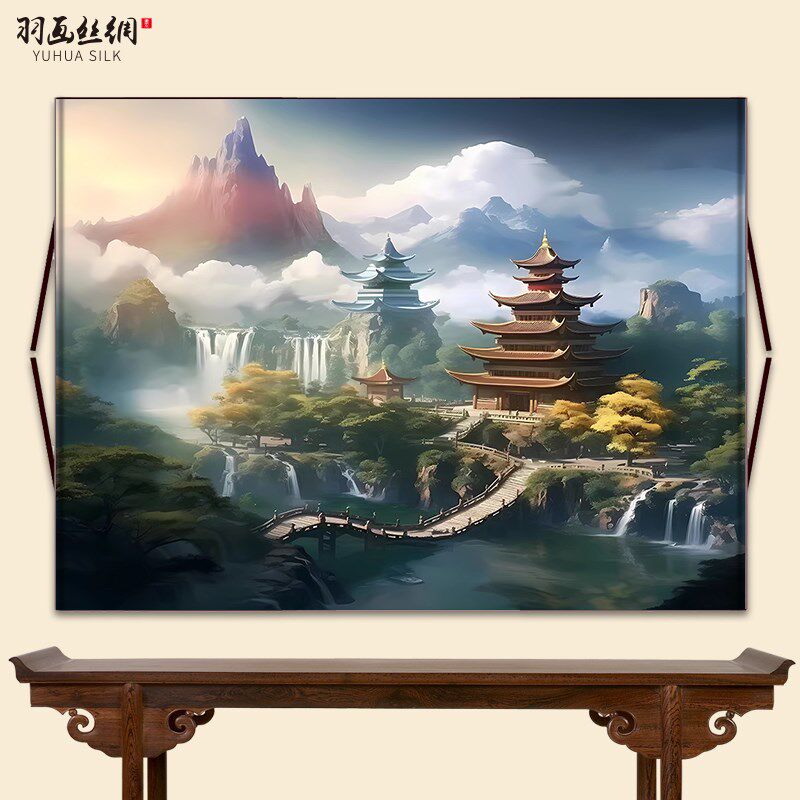横幅仙家堂口山水挂画风景画流水生财小桥亭子无活物暗堂供奉堂单