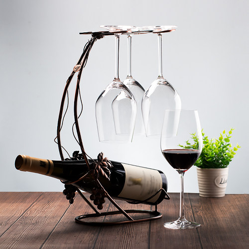 450ml红酒杯套装家用2只4个6只装旋转沥水杯架倒挂酒架醒酒器整套