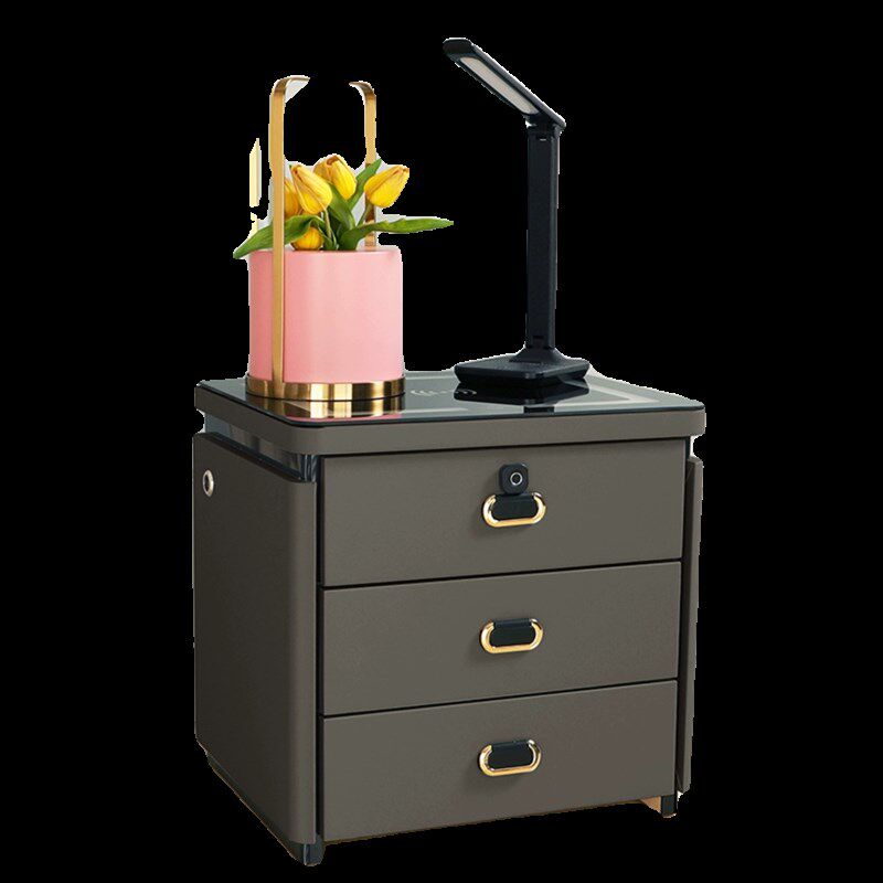 轻奢床头柜智能床边柜简约现代多功能带灯无线充电实木卧室床头柜