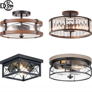 美式工业复古吸顶灯农舍库房餐厅阳台玄关过道玻璃铁艺灯具