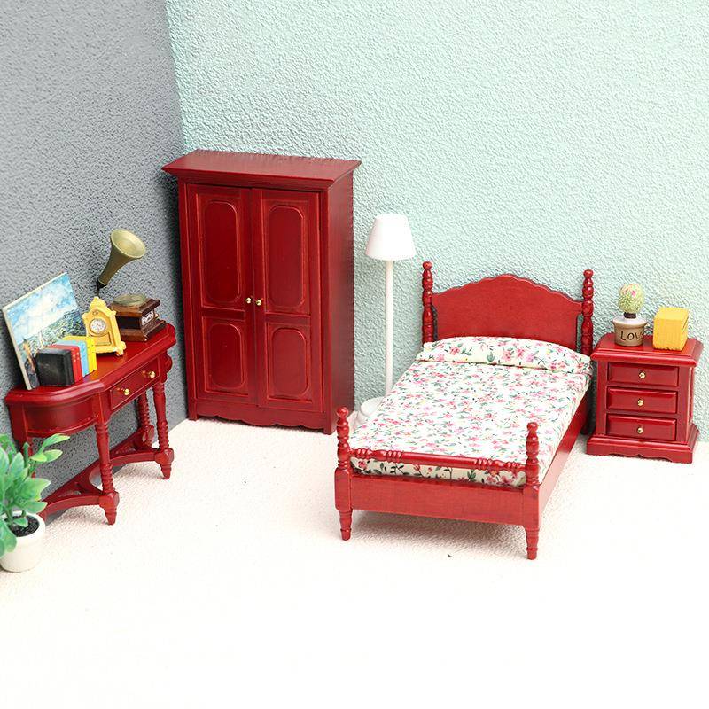 1:12娃娃屋dollhouse迷你家具微缩场景摆件食玩模型袖珍卧室套装
