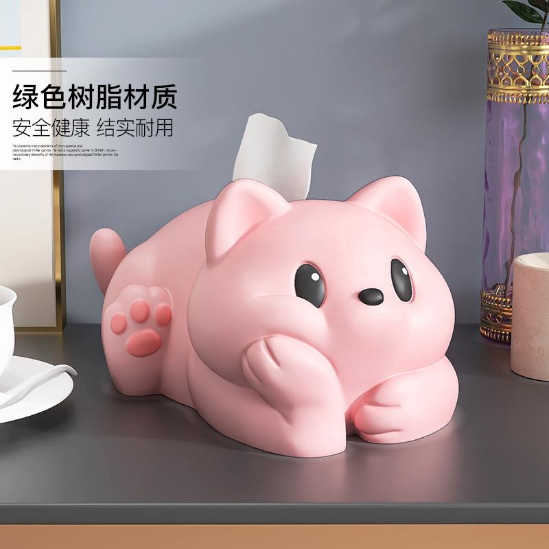 玄关桌面摆件奶油风猫咪纸巾盒高颜值抽纸盒轻奢客厅家用餐桌装饰