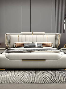 意式轻奢真皮床2.2米现代简约主卧软包双人床1.8高端大气储物婚床