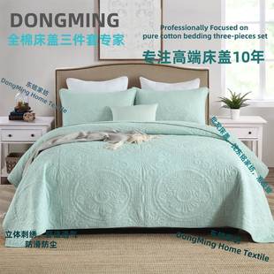 全棉床盖三件套纯棉夹棉刺绣加厚床单绗缝被北欧风格 春季 欧式