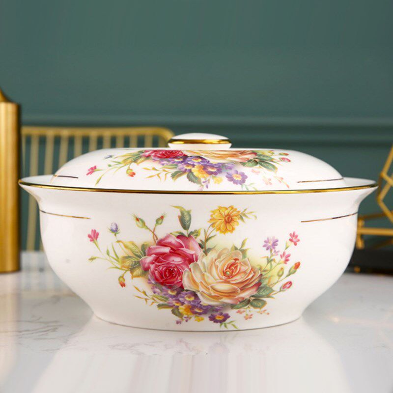 9英寸带盖汤碗家用骨瓷餐具饭碗中式大号陶瓷汤碗大面碗汤煲大碗