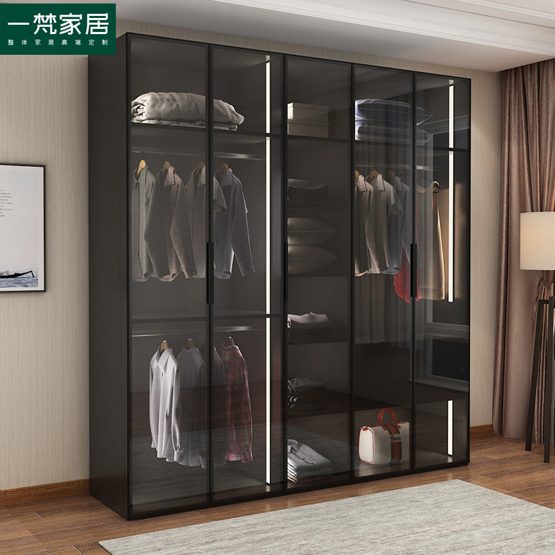大衣柜组合柜定做定制全屋整体衣柜卧室钢化玻璃门衣橱极简轻奢