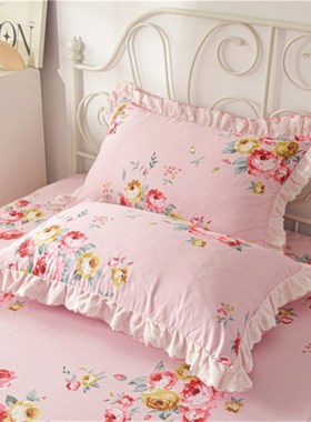 田园风紫色牡丹枕套一对装48*74情侣宿舍全棉枕头套大号枕罩