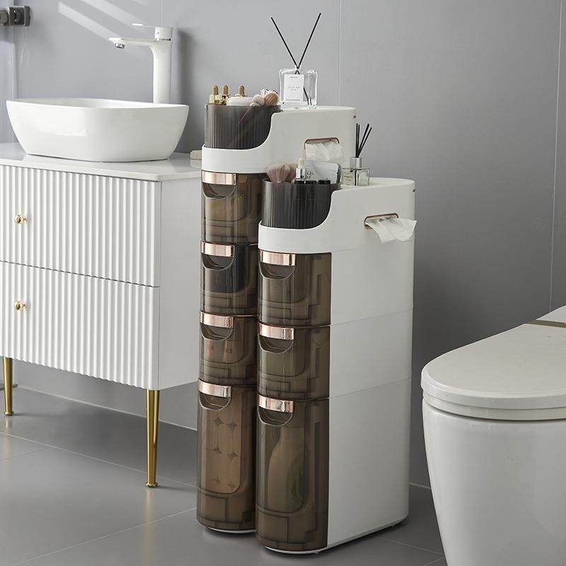 厂家出口抽屉式夹缝收纳柜杂物塑料抽屉柜卫生间多层抽屉式储物柜