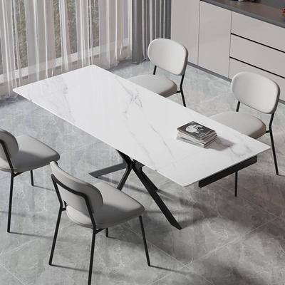 意式轻奢岩板餐桌现代简约家用小户型吃饭桌长方形可加长折叠桌子