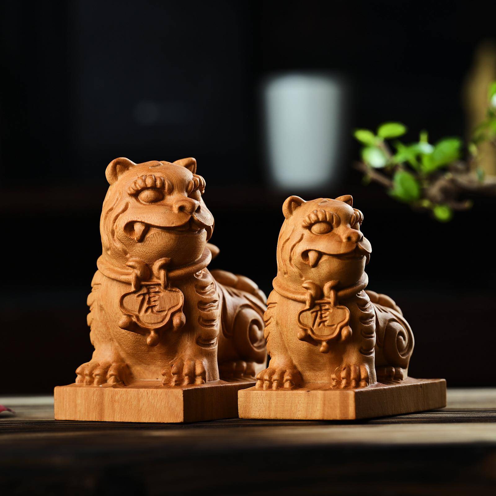 黄金檀小萌虎老虎虎头木雕虎爷手把件随身把玩实木家居客厅小摆件