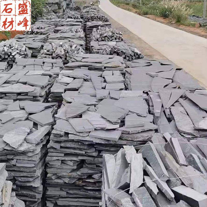 厂家青石板碎拼乱型石不规则碎拼板岩防滑地铺石公园铺路片石