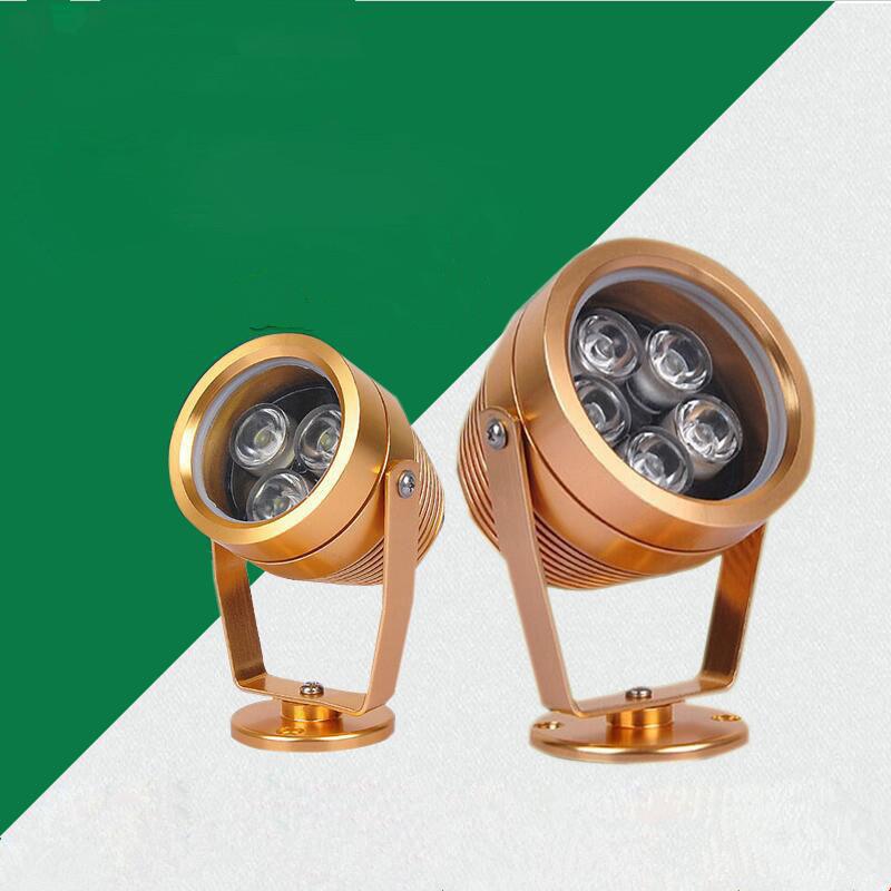 LED投光灯圆形土豪金投射灯3W5W6W户外防水草坪照树庭院投光灯