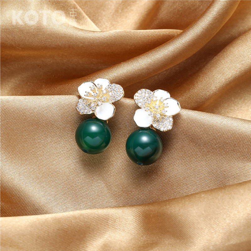 祖母绿色花朵耳钉新中式轻奢时尚耳环优雅气质高级感耳饰秋冬新