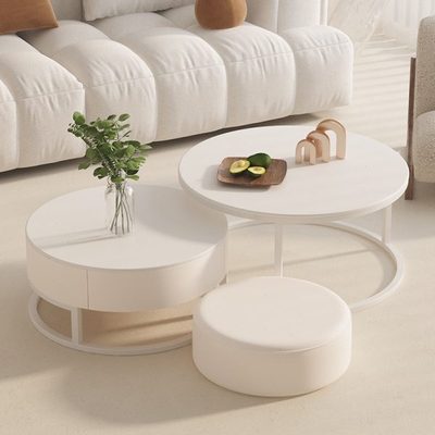 岩板茶几客厅家用简约现代小桌子奶油风轻奢网红圆形茶几桌小户型