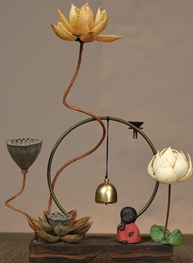 【且听风吟 】茶室摆件博古架摆件干F花工艺品玄关书桌装饰茶道和