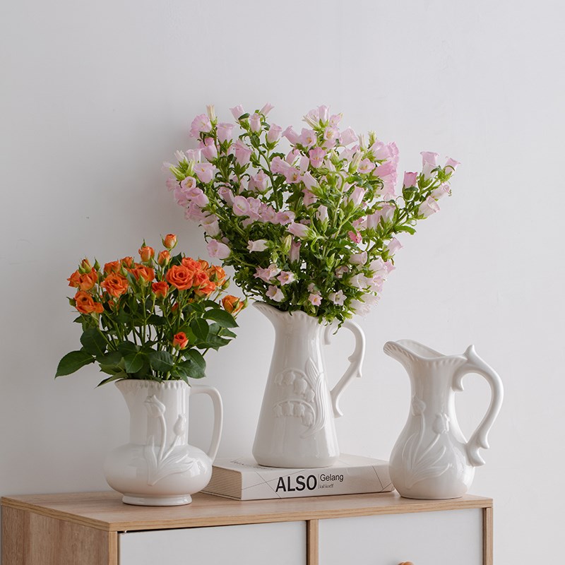 北欧简约创意白色浮雕陶瓷花瓶装饰干 乾G燥花水培鲜花客厅餐桌插