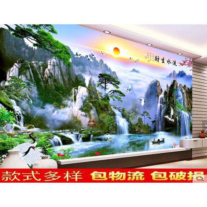 瓷砖背景墙岩板h客厅电视背景墙砖3d微晶石风景户外墙壁画流水生