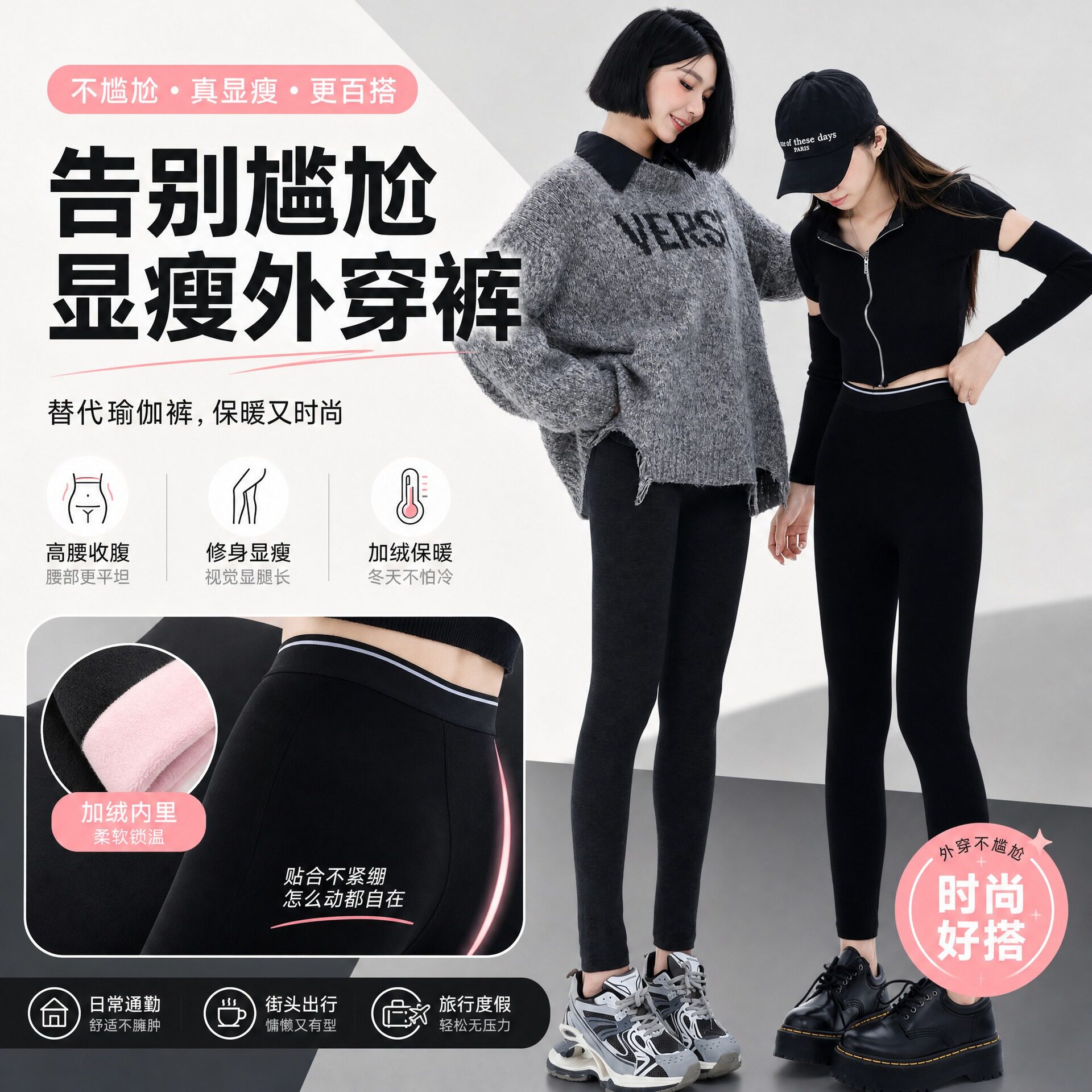 小黑裤云朵保暖裤女打底秋裤内外穿秋冬薄款2026款显瘦九分一体裤