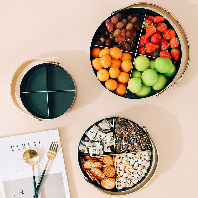北欧轻奢铁艺水果盘分格零食客厅创意摆件家用坚果干果