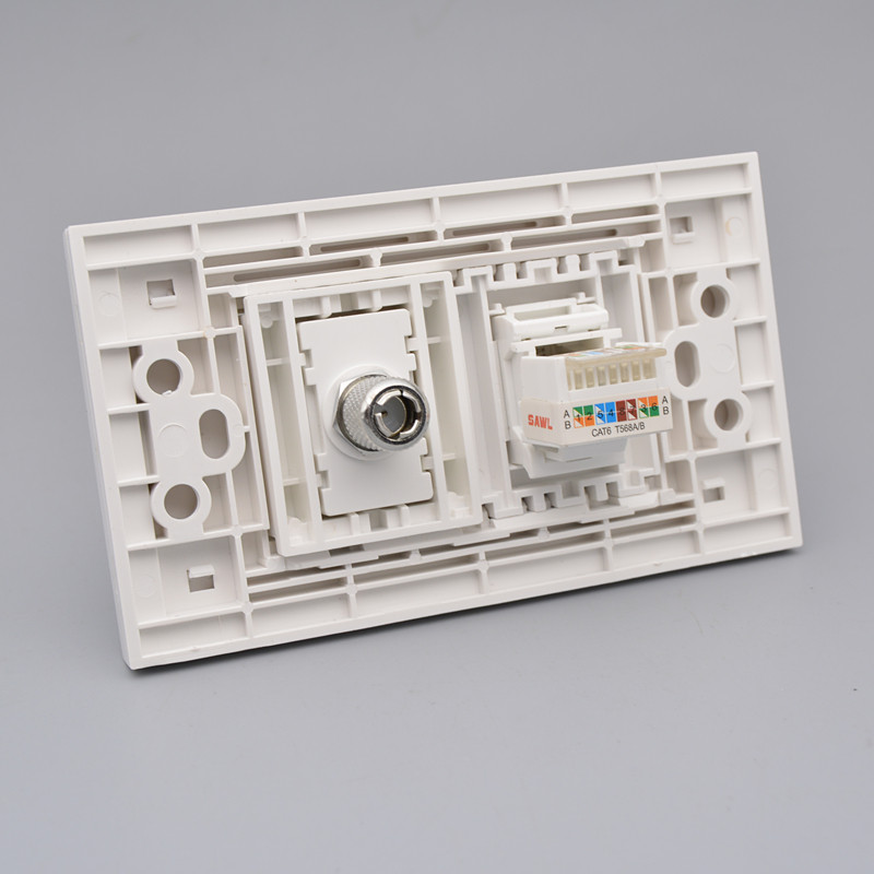 118型二位千兆网线电视插座六类七类八类万兆网络TV有线墙壁面板